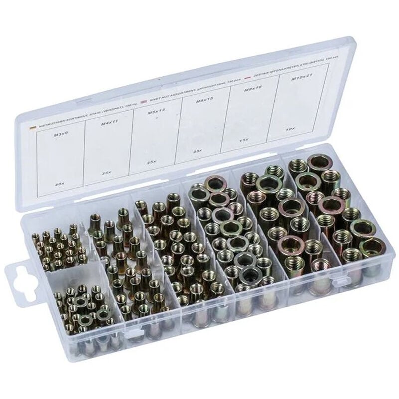 foto del prodotto kit set assortimento dadi rivetti acciaio galvanizzato dado 150pz m3 10 condor