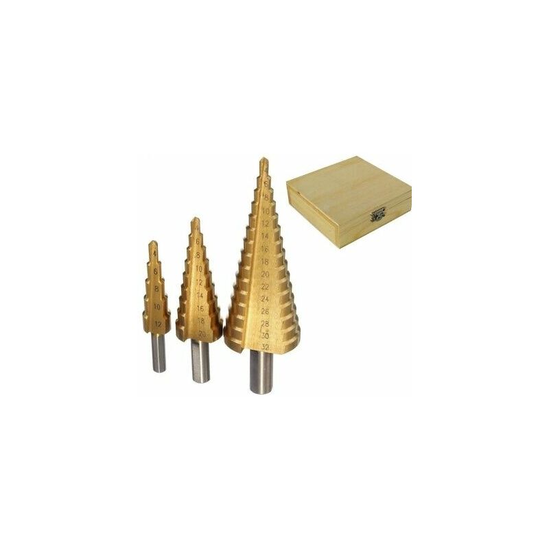 foto del prodotto kit set fresa a gradini scalini conica hss 4 32 4 20 4 12 mm allargafori punta