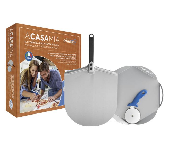 foto del prodotto kit set pizza fatta in casa pala cm 30 alluminio vassoio rotella cm 10 made in italy qualit professionale