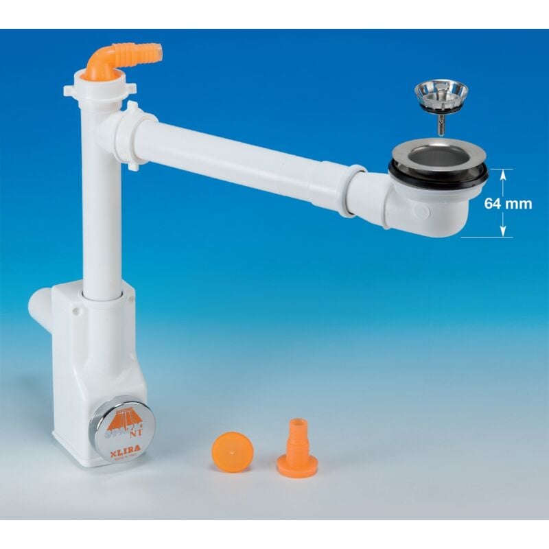 foto del prodotto kit sifone salva spazio bianco per lavello cucina con piletta mini, uscita 50 lira spa zio 1nt 9.1289.17 bianco