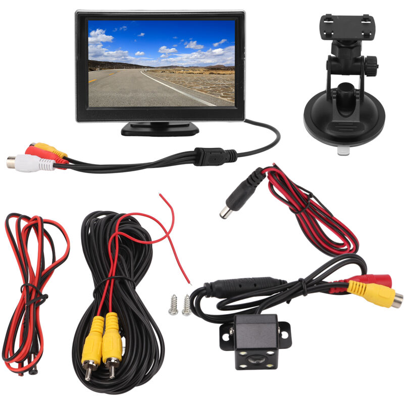 foto del prodotto kit sistema telecamera di retromarcia monitor retrovisore da 5 pollici v1 v2 ingresso video ad alta definizione 12 24 v per veicoli luce 4 led