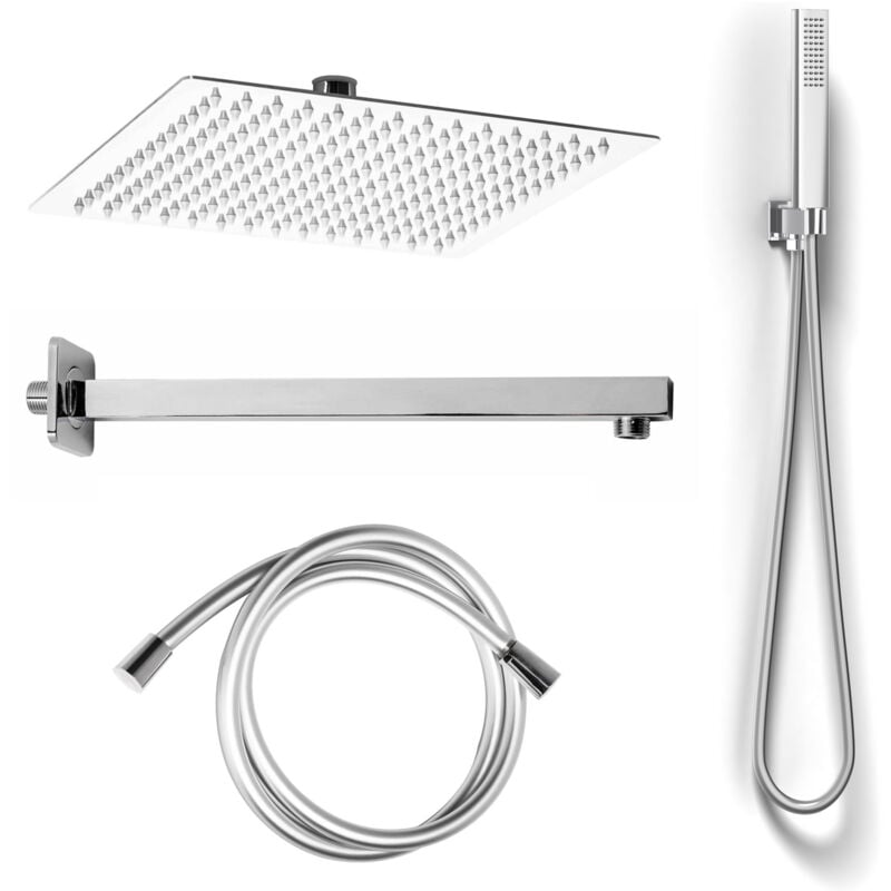foto del prodotto kit soffione doccino braccio doccia inox quadrato 1 getto mod. slim