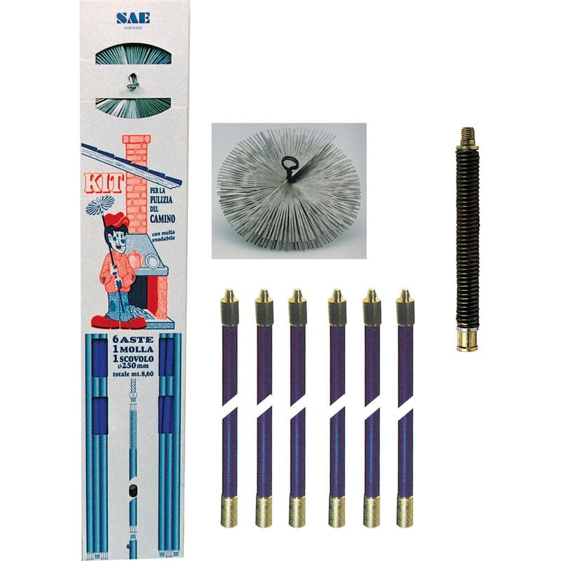 foto del prodotto kit spazzacamino aste 8,60 m molla scovolo d 25 cm