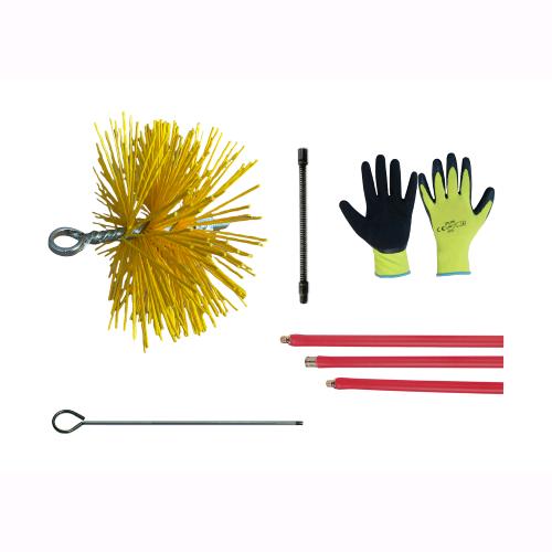 foto del prodotto kit spazzacamino pulizia canne fumarie 10 metri con scovolo in nylon 25 cm con guanti in omaggio