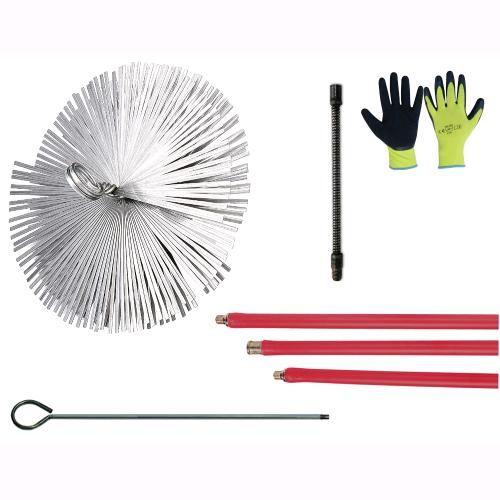 foto del prodotto kit spazzacamino pulizia canne fumarie 8 metri con scovolo in acciaio 25 cm con guanti in omaggio