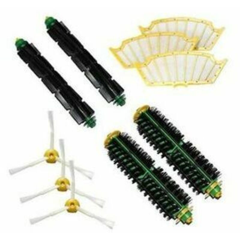 foto del prodotto kit spazzola centrale compatibile per irobot roomba 3 filtri 3 spazzole laterali a 3 bracci serie 500 510 520 521 530 thsinde