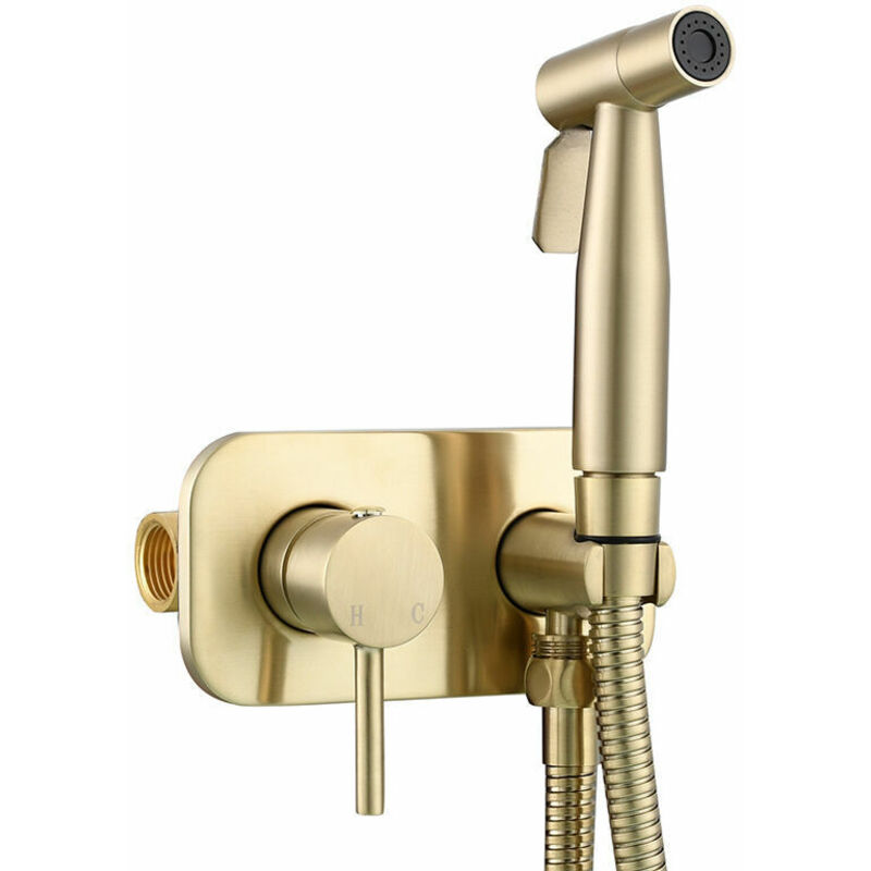 foto del prodotto kit spruzzatore bidet per wc, spruzzatore bidet per wc, kit spruzzatore doccia bidet, kit miscelatore doccia portatile a parete in ottone, kit oro