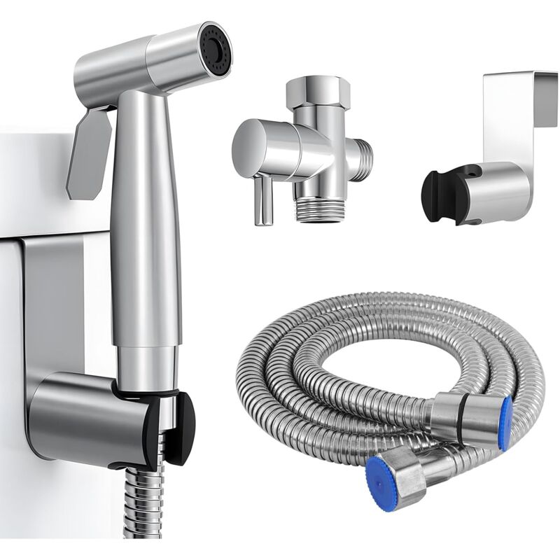 foto del prodotto kit spruzzatore per bidet in acciaio inossidabile, spruzzatore per wc con doccetta portatile con tubo flessibile da 1,5 m e supporto, kit spruzzatore