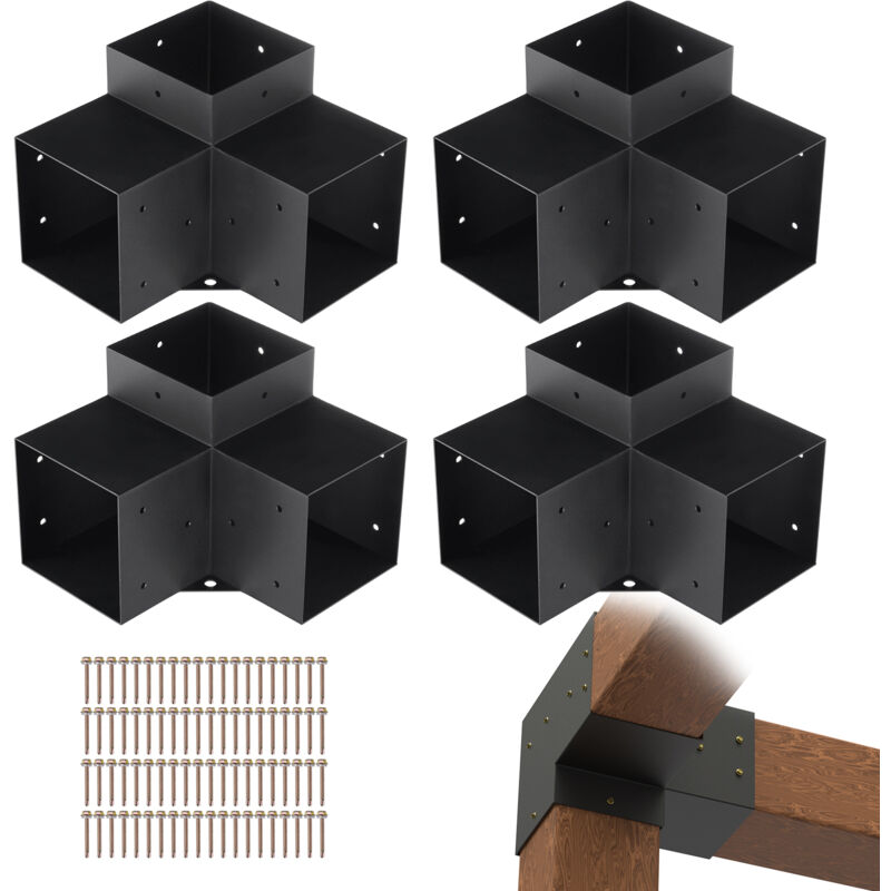 foto del prodotto kit staffe per pergola 15x15 cm supporto per pali in legno da carpenteria 4 staffe angolari a 3 vie kit per travi fai da te per gazebo, pergolati da