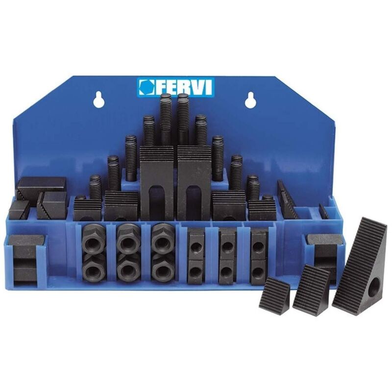 foto del prodotto kit staffe staffaggio cava 14 bloccaggio pezzi su fresa fervi k001/14 - 58 pz
