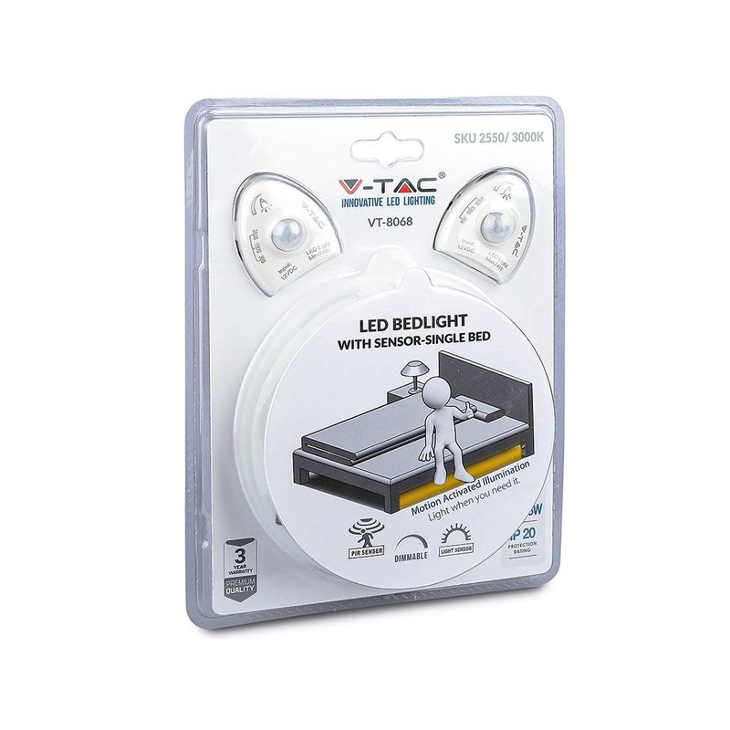 foto del prodotto kit strip led 1.2m 2.8w m luce scendiletto doppio 3000k dimmerabile alimentatore sensore di movimento pir sku-2550