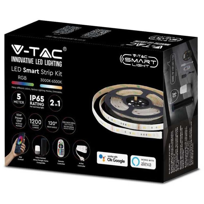 foto del prodotto kit strip led 15w/m 90 led/m rgb+3in1 5m google/alexa ip65 - v-tac
