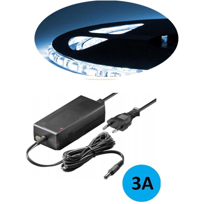 foto del prodotto kit striscia led 5050 flessibile 5m adesiva e alimentatore 3a bianco freddo ip65