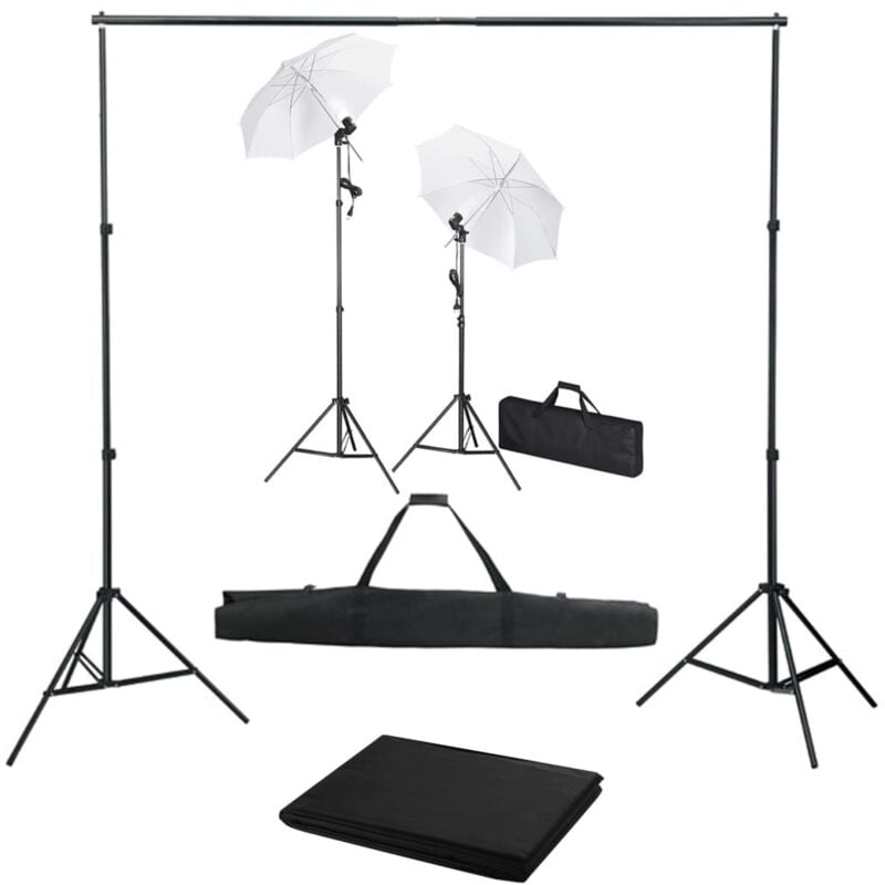 foto del prodotto kit studio fotografico con fondale luci e ombrelli