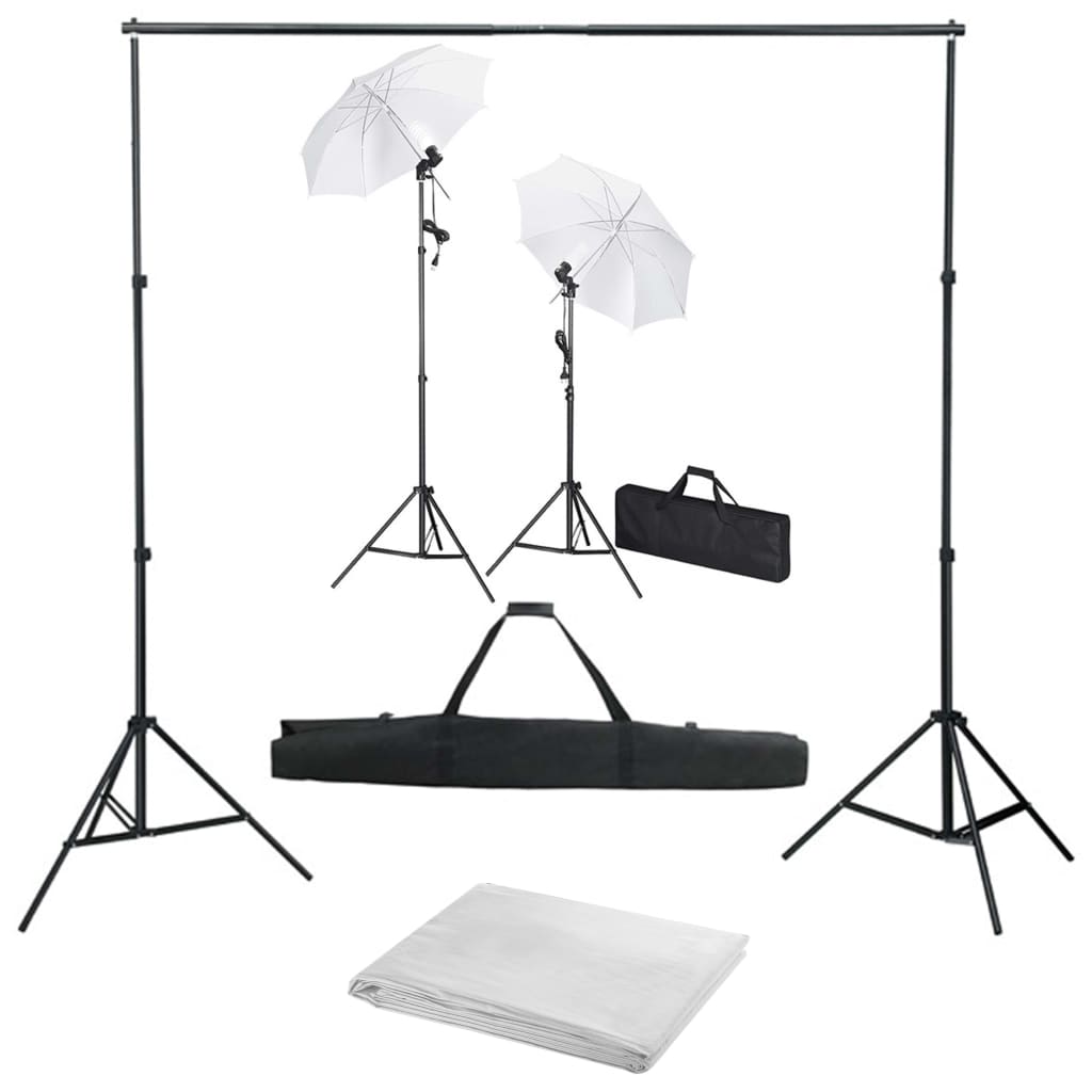 foto del prodotto kit studio fotografico con fondali luci e ombrelli cod mxl 77187