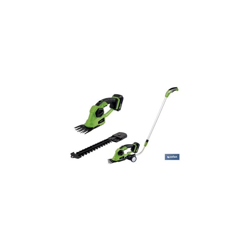 foto del prodotto kit tagliasiepi portatile estensione e ruote con batteria agli ioni di litio 18 v 1200 giri min