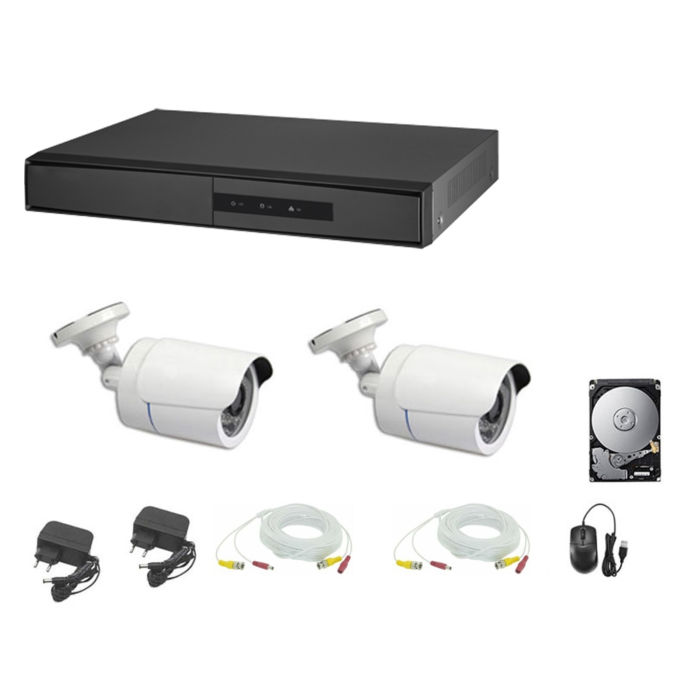 foto del prodotto kit telecamere ahd cloud dvr 4 canali 2 telecamere 5 mpx hd 500 gb cavi