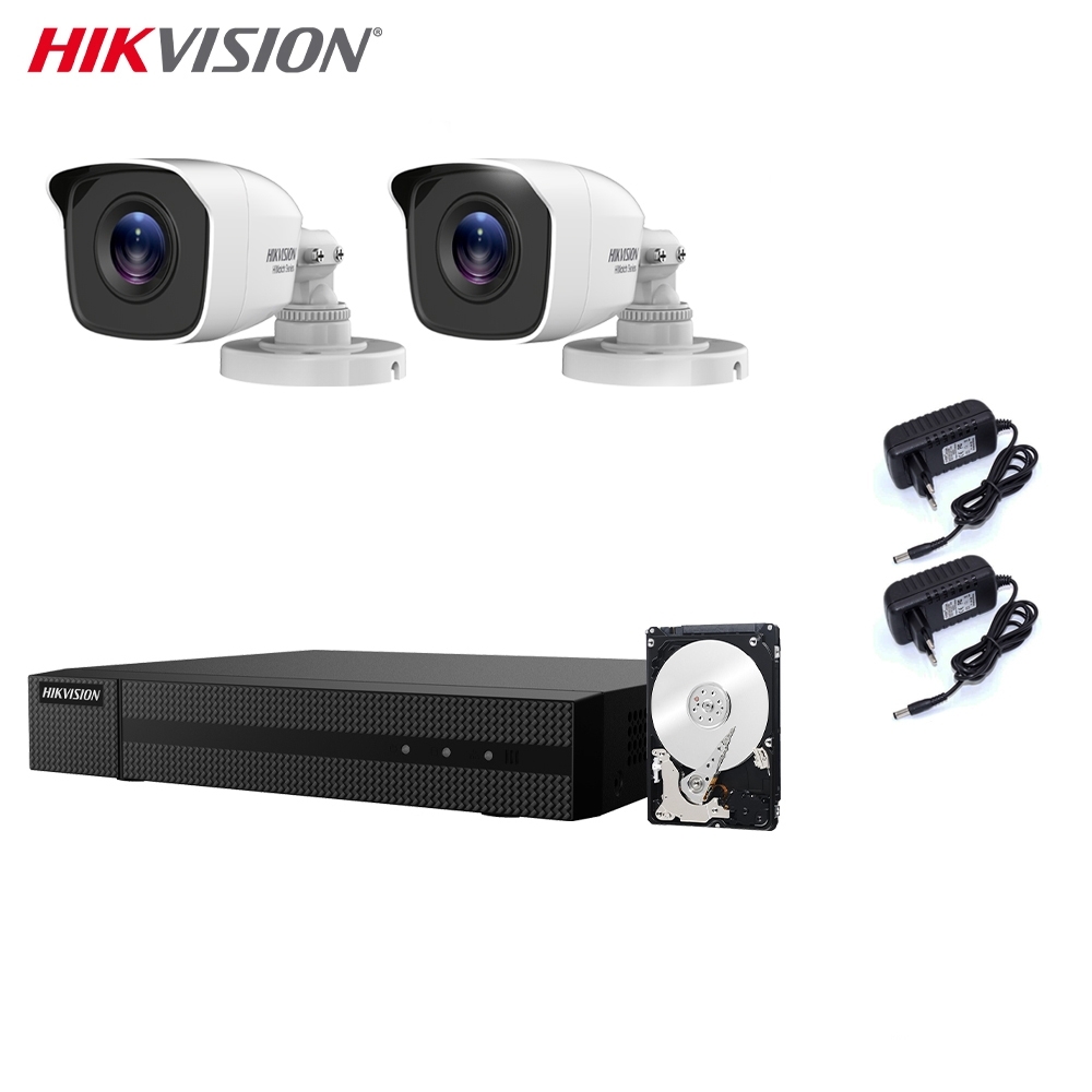 foto del prodotto kit telecamere hikvision 2 telecamere 5 mpx dvr 4 canali 5 mpx hd 500 gb