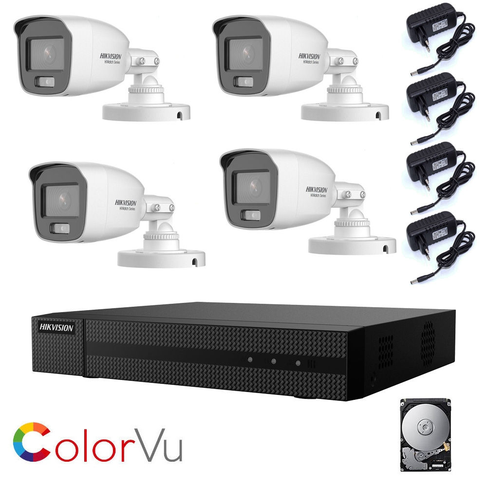 foto del prodotto kit telecamere visione notturna colori 2 mpx 4 ahd 1 tb hikvision