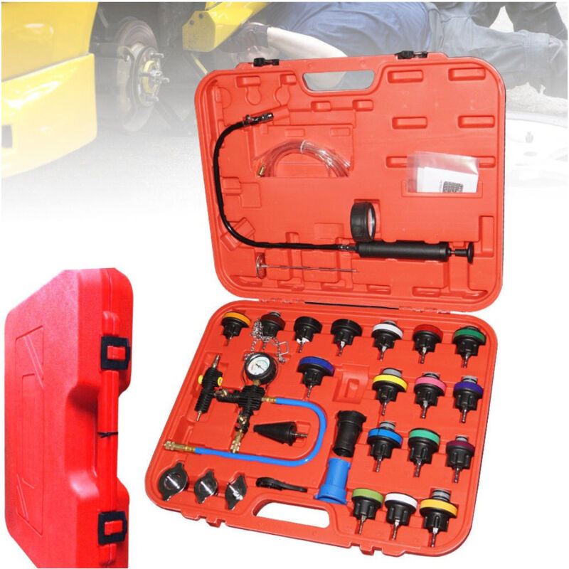 foto del prodotto kit tester di pressione spurgo prova ricarica radiatore test universale 27 pezzi trade shop traesio