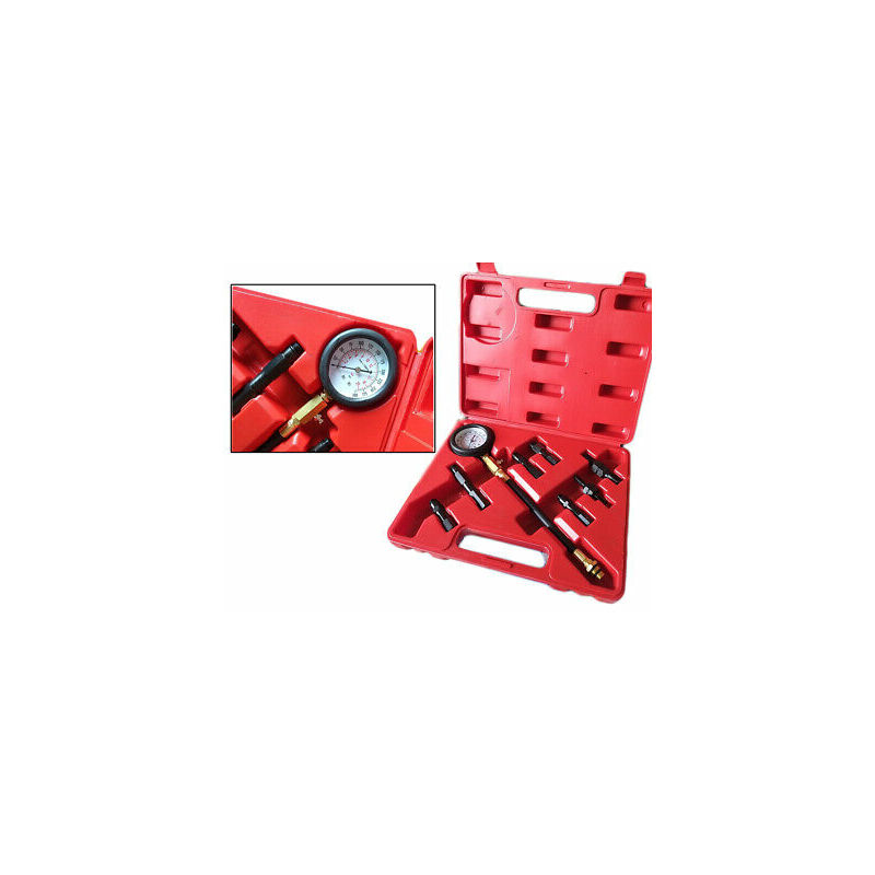 foto del prodotto kit tester pressione compressione per motore benzina auto moto manometro 300psi
