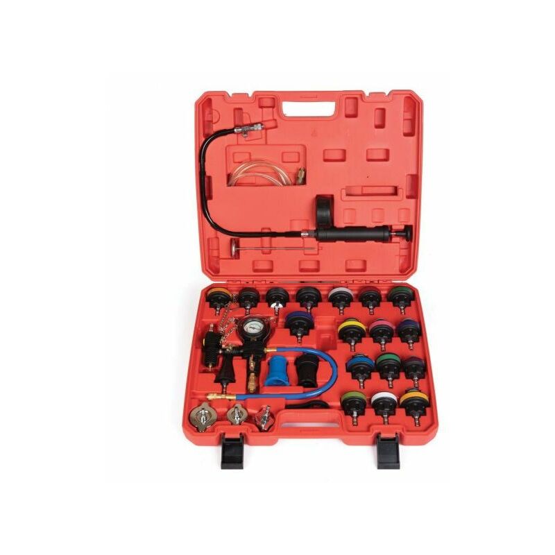 foto del prodotto kit tester pressione spurgo vuoto ricarica radiatore universale 27 pezzi xc9045