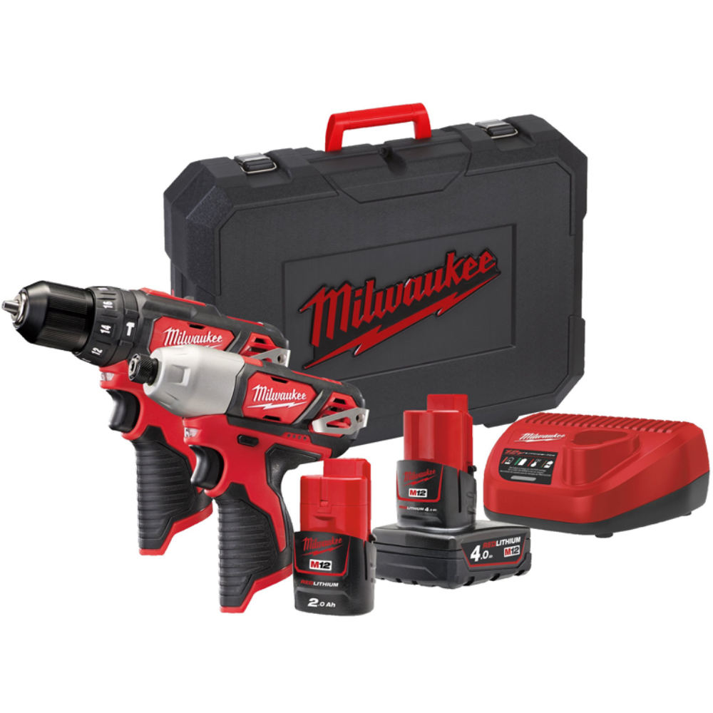 foto del prodotto kit trapano a percussione + avvitatore milwaukee m12 bpp2b-421c con valigietta
