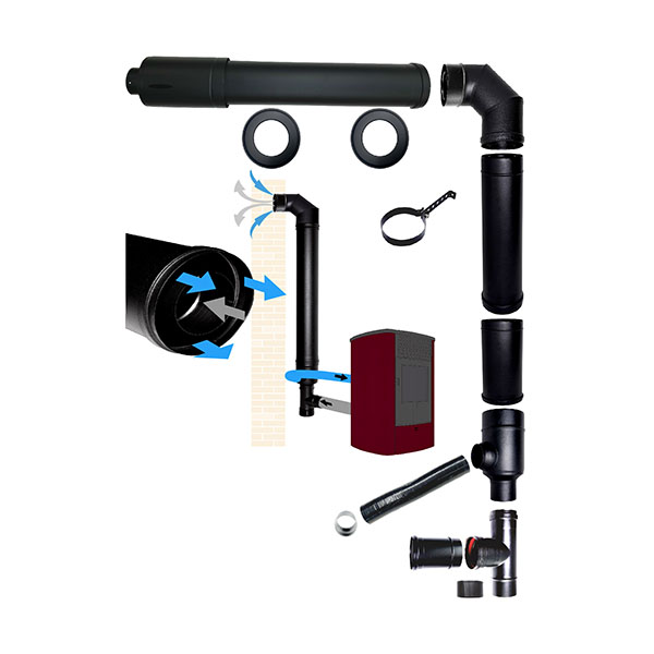 foto del prodotto kit tubi canna fumaria stufa pellet coassiale dn 80 125 scarico fumi aspirazione aria made in italy.