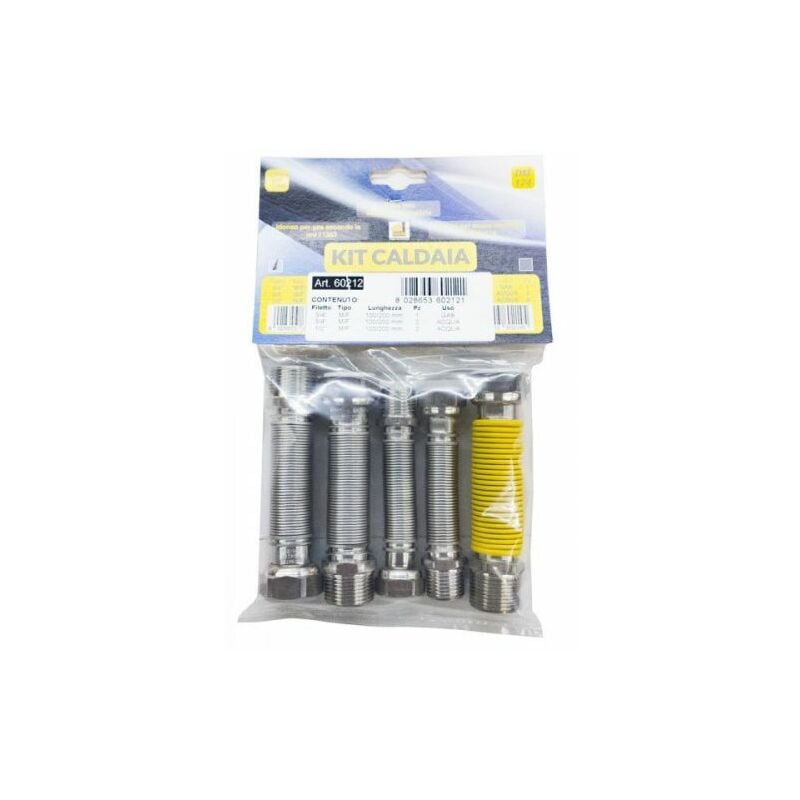 foto del prodotto kit tubi flessibili estensibili caldaia acciaio inox 100 200 gas 3 4 mf uni 11353 2 1 2 mf 2 3 4 mf acqua
