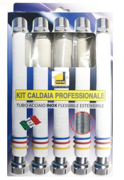 foto del prodotto kit tubi flessibili estensibili caldaia acciaio inox 200 400 gas 3 4 mf uni 11353 2 1 2 mf 2 3 4 quot mf acqua dm 174