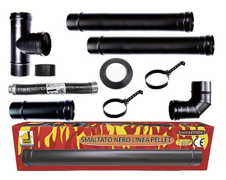 foto del prodotto kit tubi stufa a pellet canna fumaria dn 80 tubo acciaio smaltato nero 600 ce made in italy porcellanata asp