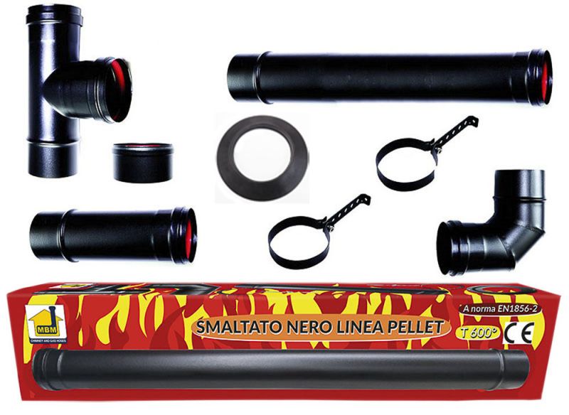 foto del prodotto kit tubi stufa a pellet canna fumaria dn 80 tubo acciaio smaltato nero 600 ce made in italy porcellanata eco