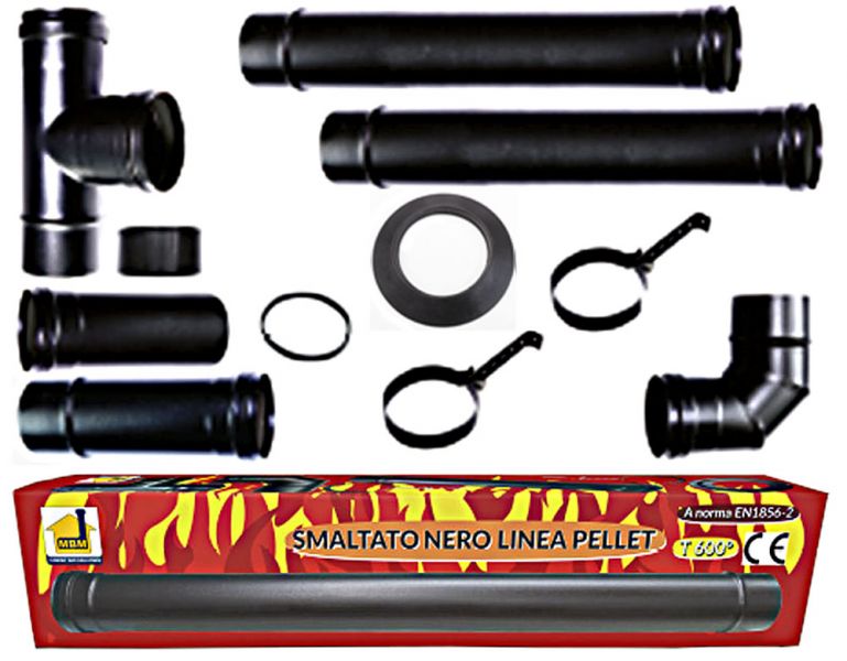 foto del prodotto kit tubi stufa a pellet canna fumaria dn 80 tubo acciaio smaltato nero 600 ce made in italy porcellanata lux
