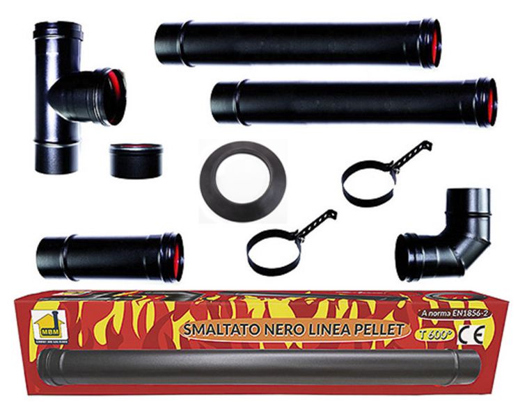 foto del prodotto kit tubi stufa a pellet canna fumaria dn 80 tubo acciaio smaltato nero 600 ce made in italy porcellanata md0