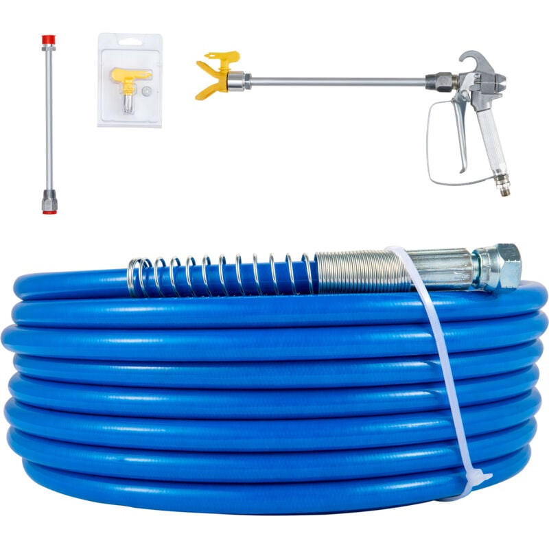 foto del prodotto kit tubo flessibile per verniciatura a spruzzo airless, tubo fibra alta pressione 15,24 m 248 bar con asta prolunga 20,3 cm, ugello e protezione,