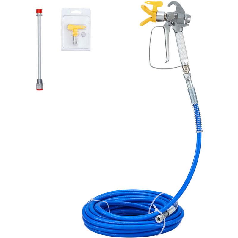 foto del prodotto kit tubo flessibile per verniciatura a spruzzo airless, tubo fibra alta pressione 15,24 m 248 bar con asta prolunga 20,3 cm, ugello e protezione,