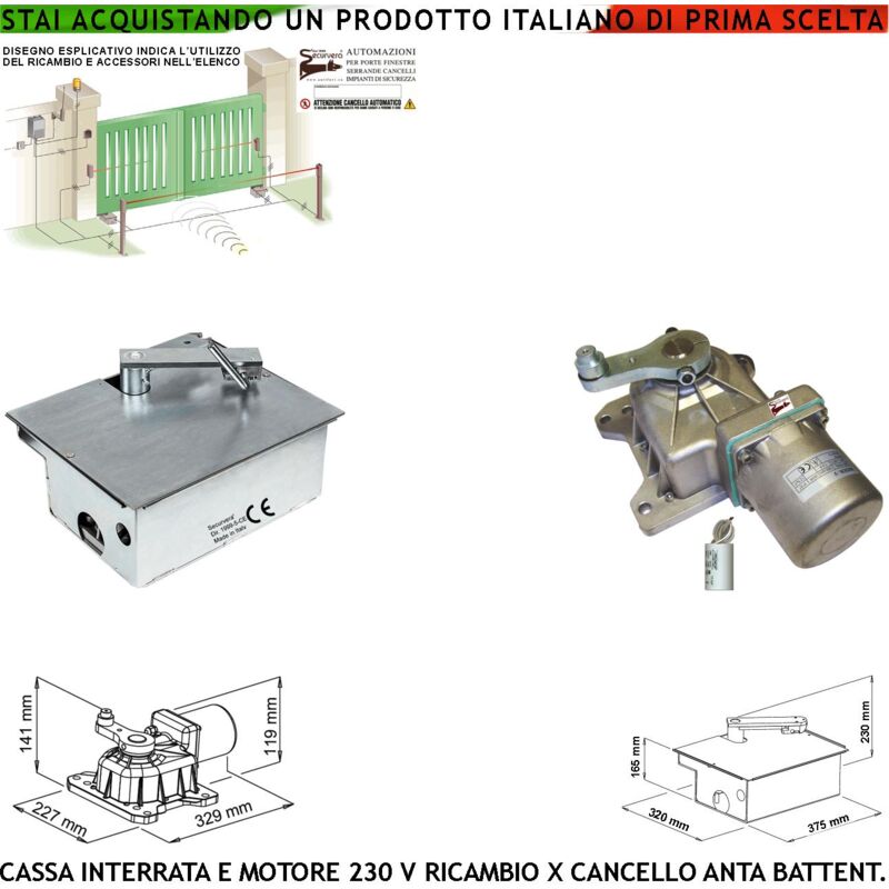 foto del prodotto kit under motore 230 v completo di cassa interrata autoportante pu sostenere anta cancello fino a 5 q.li in acciaio zincato montaggio ambidestro