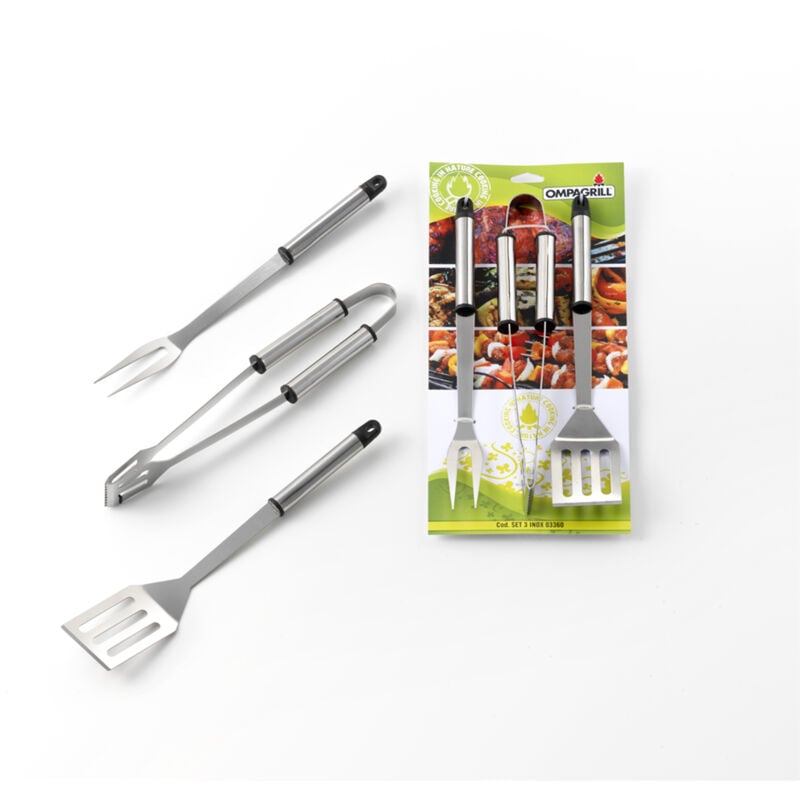 foto del prodotto kit utensili per grigliata in acciaio inox 3 pz ompagrill 03360