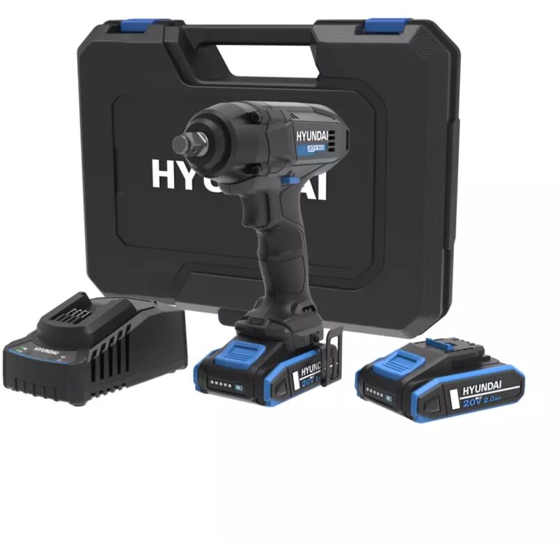foto del prodotto kit valigetta avvitatore a impulsi a batteria hyundai 250 nm 2 batterie 20v 2ah e caricabatterie cod. 25879