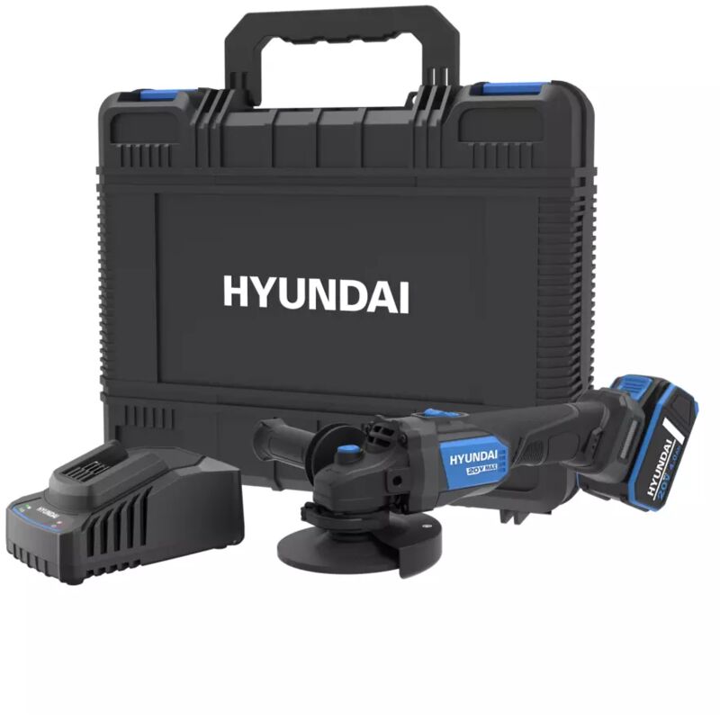 foto del prodotto kit valigetta smerigliatrice angolare a batteria hyundai disco 125 mm 20v 4ah e caricabatterie cod. 25859