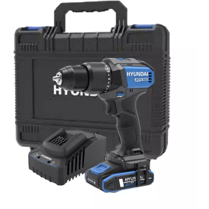 foto del prodotto kit valigetta trapano a percussione a batteria hyundai 60 nm 20v 2ah e caricabatterie cod. 25855