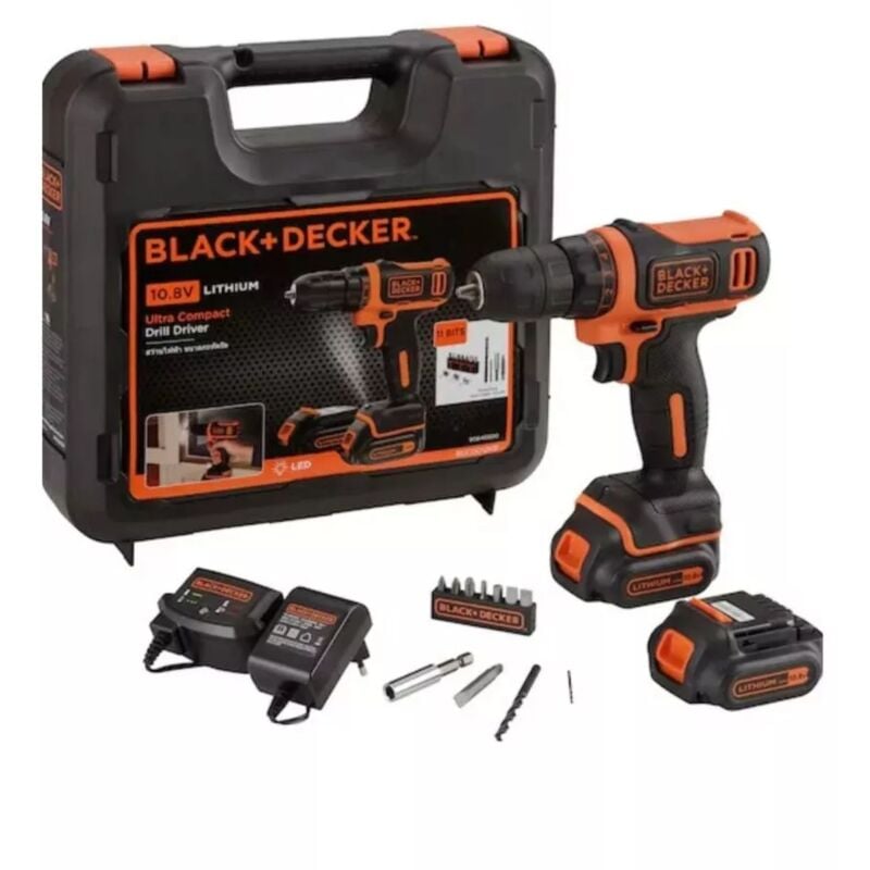 foto del prodotto kit valigetta trapano avvitatore a batteria black decker bdcdd12kb qw 2 batterie 10,8v 1,5ah