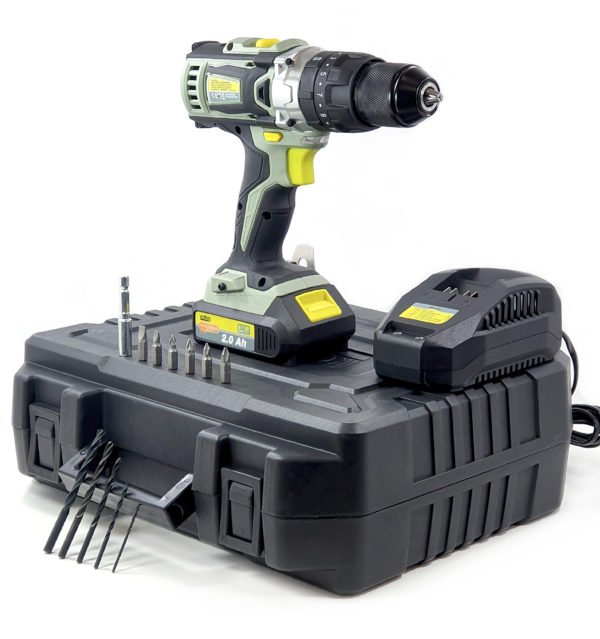 foto del prodotto kit valigetta trapano avvitatore kombo pro batteria 20 volt 2ah + 13 accessori