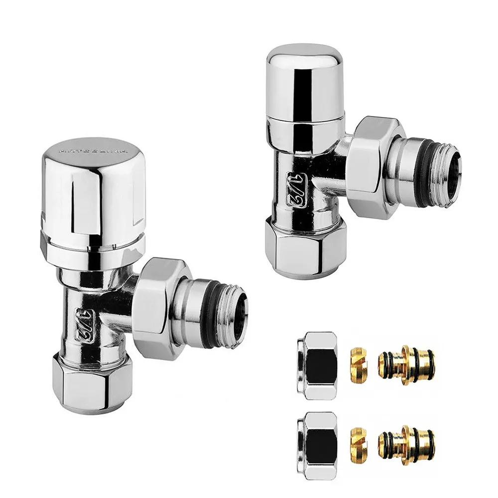 foto del prodotto kit valvola manuale e detentore cromo con raccordi multistrato 20x2