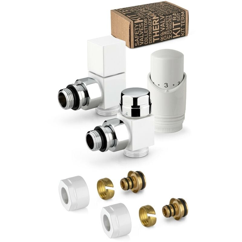 foto del prodotto kit valvole d arredo termostatizzabili colore bianco e cromo modello quadro apm 107kb 015 m 16 12 bianco