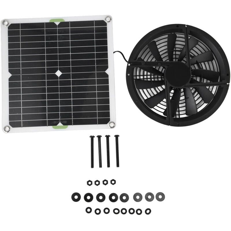 foto del prodotto kit ventola pannello solare, pannello solare impermeabile da 100 w, ventola di scarico rotonda da 10 pollici per pollaio, serra, capannone