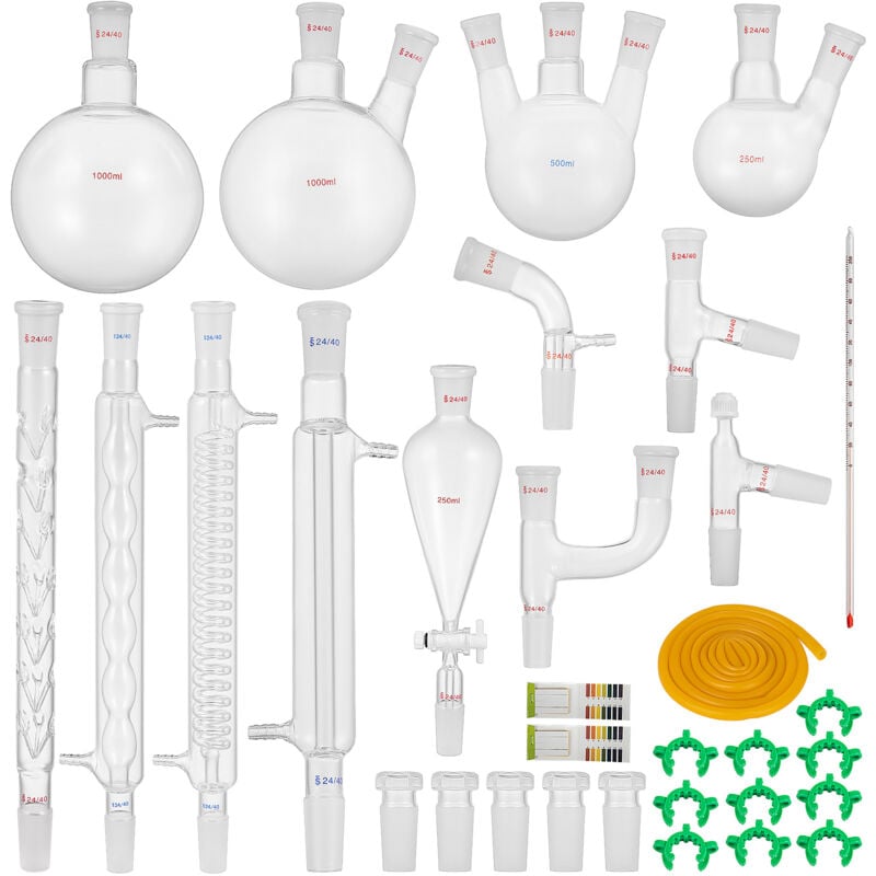 foto del prodotto kit vetreria da laboratorio 32 pezzi kit di distillazione per chimica organica kit di apparecchi di distillazione kit vetreria da laboratorio