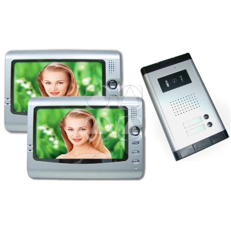 foto del prodotto kit video citofono bifamiliare registra telecamera ir 2 monitor 7' lcd colori - - trade shop traesio