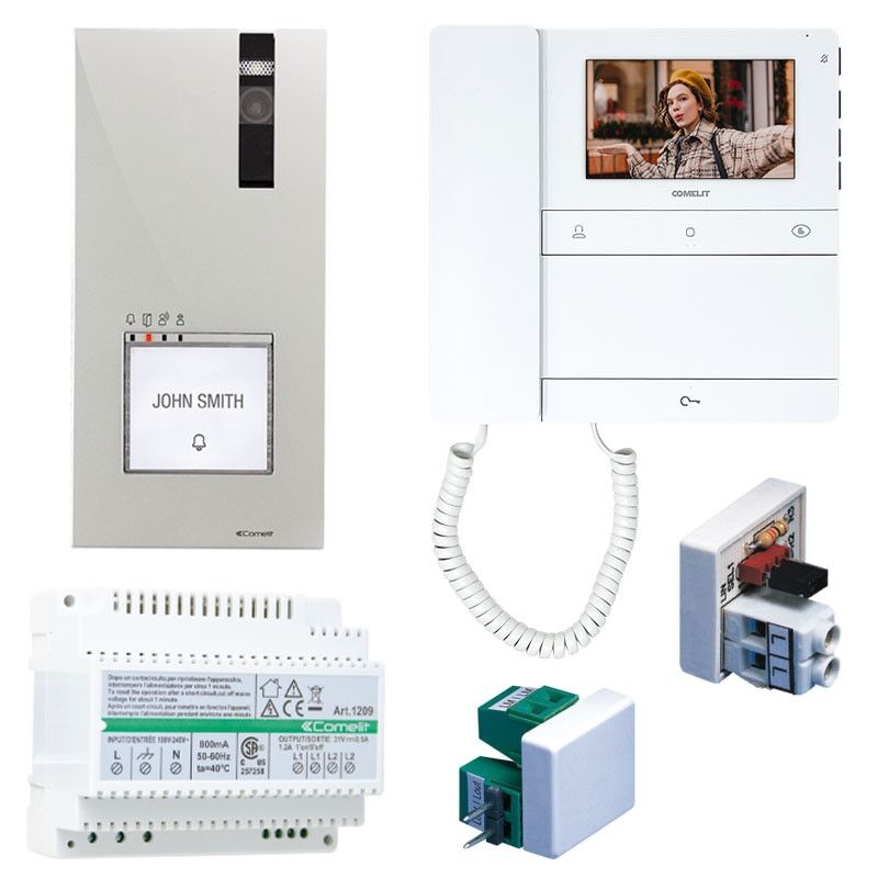 foto del prodotto kit videocitofono monofamiliare comelit 2 fili con videocitofono mini e people pl8461m