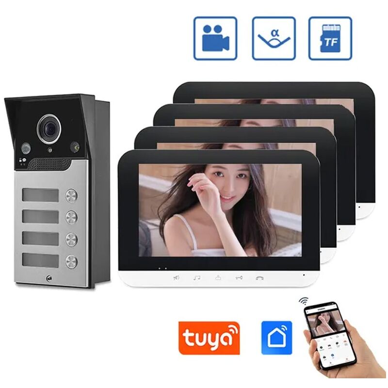 foto del prodotto kit videocitofono smart wifi per multi appartamenti 4 pulsanti con 4 monitor - tuya